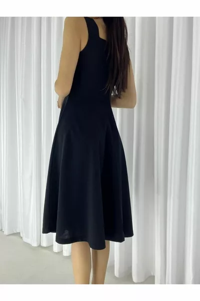 Riemen Herzkragen Midi-Länge Kreppstoff Abendkleid