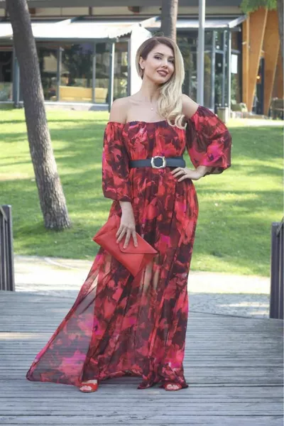 Women's Red Long Chiffon Dress
