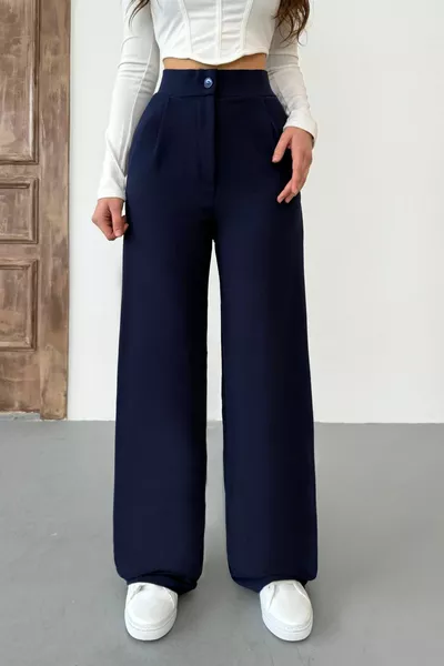 Women's Navy Stretch Palazzo Loose Wide-Leg Pants