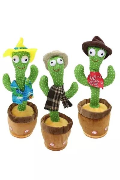 Peluches a forma di cactus in vaso che parla, balla e ha luci e musica