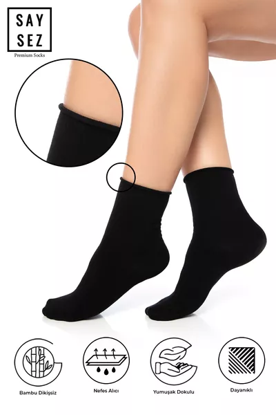 جوارب نسائية من البامبو بدون رباط، سوداء، غير مخيطة، فاخرة / لا تترك أثرًا / جوارب غير ضاغطة