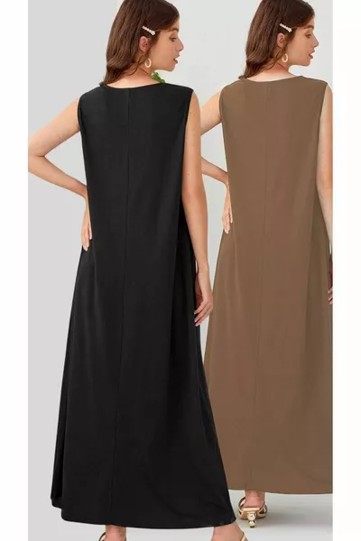 Robe doublée en coton jersey  % Noir-Camel, paquet de 2