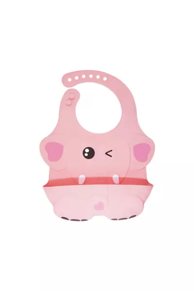 Bavaglino in silicone rosa con figura in rilievo e tasche