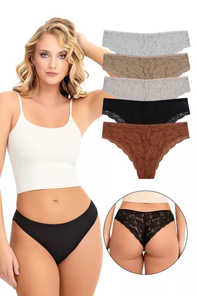 Dames Braziliaanse Slip met Kant Achterkant 5-delige Set