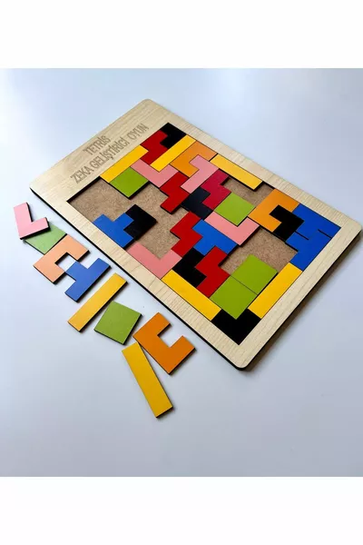 Дървена игра Тетрис с блокчета Пъзел Играчка за умствено развитие Монтеcори Играчка за развитие на уменията на ръцете Образователна