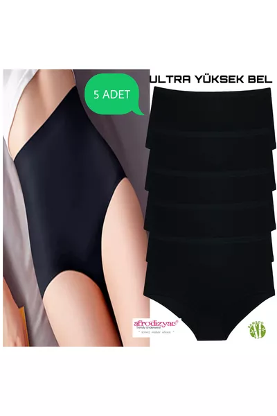 5-Piece Ultra High Waist Black Bamboo Briefs (EXTRA SOFT AND FLEXIBLE)