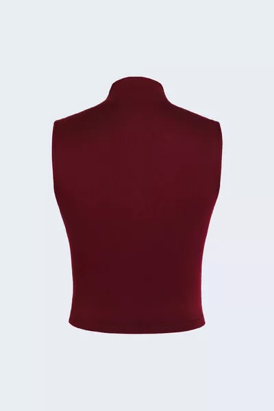  Kolsuz Büzgülü Bordo Crop Bluz