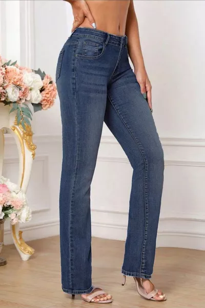 Women's Straight Leg High Waist Regular Fit Stretch Pants