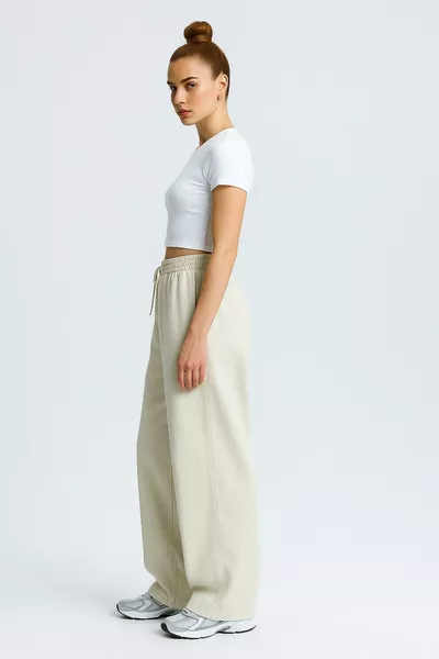 بنطال كتان نسائي واسع الأرجل