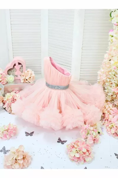 فستان وردي لفتيات الكتف الواحد