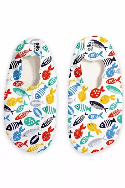 حذاء بحري للأطفال، للجنسين، بقاعدة مضادة للانزلاق، حذاء مسبح، برسومات أسماك ملونة