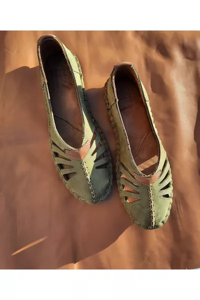 Scarpe Babbucce Ortopediche in Vera Pelle Verde Oliva, Interno ed Esterno