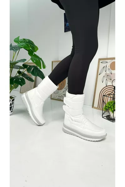 حذاء يومي للجنسين للكبار والأطفال من الثلج الأبيض، مبطن بالفرو، مزود بإغلاق لاصق ونعل مانع للانزلاق رقم 