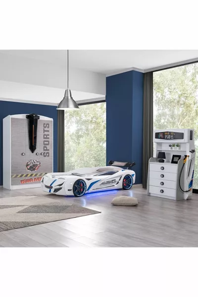 Kids' Room - Mercedes Convertible Bed with Windshield - Sport 3-Door Wardrobe - Dresser