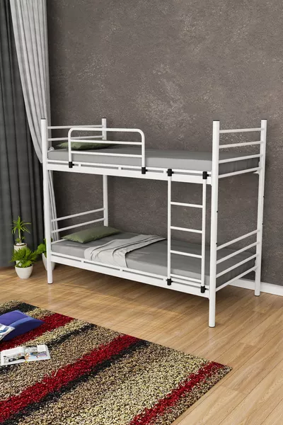 Damla Classic White Bunk Bed and Bed Frame