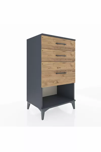 خزانة جانبية هايبريون بثلاثة أدراج - أنثراسايت وصنوبر