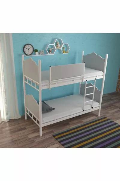 White Metal and Wood Bunk Bed