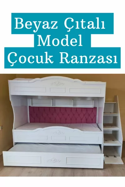 Çocuk Ranzası Mdf (BEYAZ - ÇITALI MODEL)