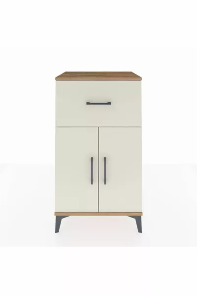 Hyperion Nachtkastje met één plank, één lade en twee deuren van dennen- en zandsteen