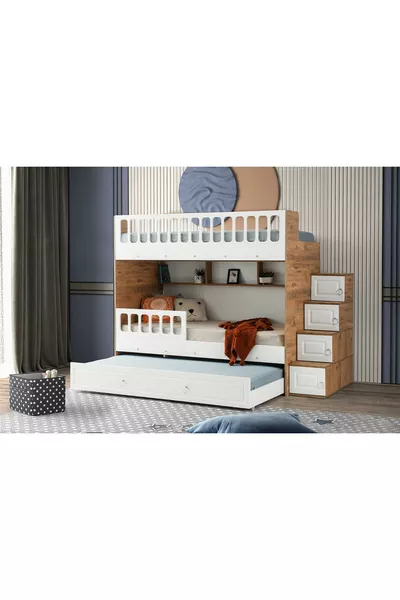 Emerald Bunk Bed with Child, Steel-Supported Membrane Coating, 100% MDF