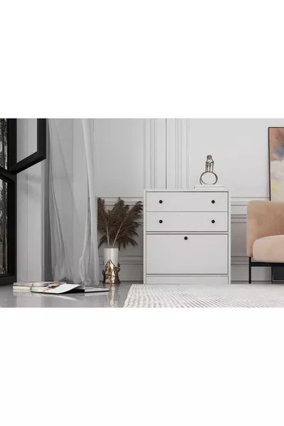 Two-Drawer White Dresser with Cover, No Slats