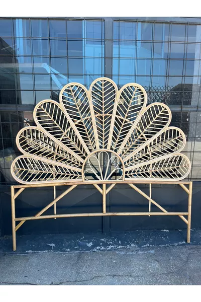 Bamboo Rattan Woven Headboard Handmade Double Bed Natural Color cm