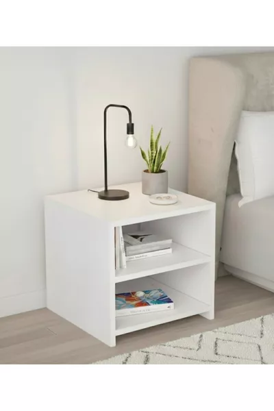 Бял страничен шкаф, 2 рафтова многофункционална единица за спалня и хол