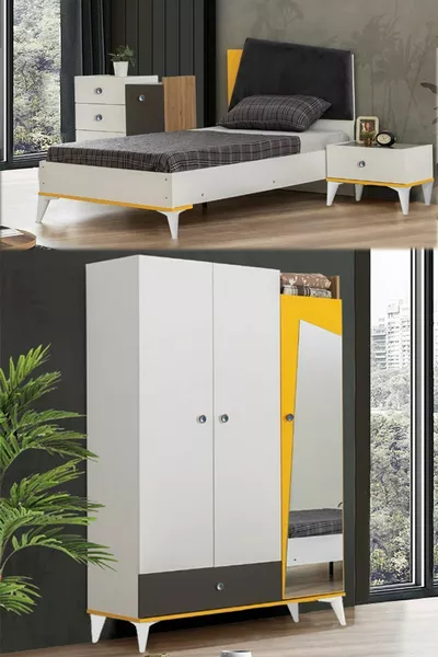 Giallo Jongenskamer - 3-Deurs Kast, Bed, Nachtkastje, Ladekast