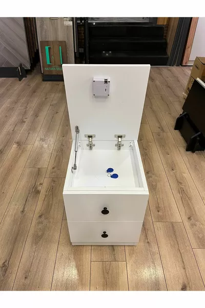 Table de chevet à deux tiroirs avec compartiment secret et carte NFC