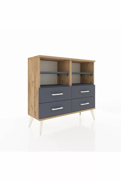 Комод Arges с 4 полками и 4 ящиками, сосна-антрацит