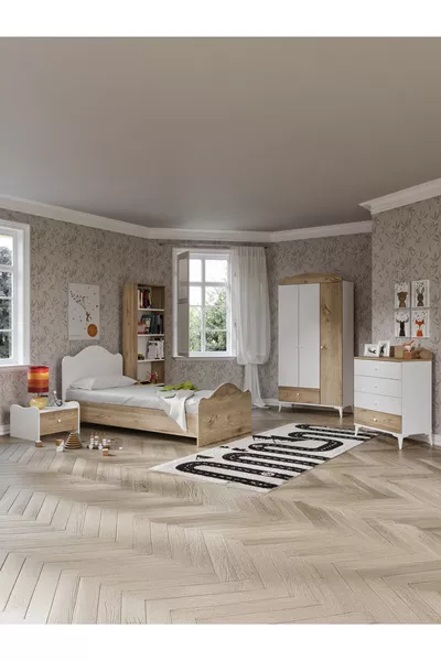 MDF Zebra Kids Room 5-Piece Set Wooden Oak Color % MDF