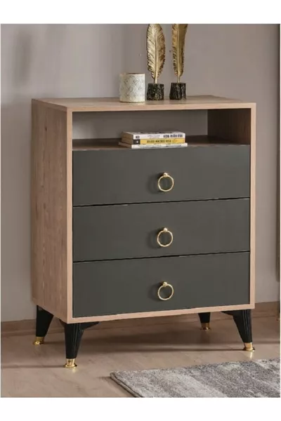 Скрин Home с три чекмеджета и едно отделение за спалня и детска стая, антрацит-дъб