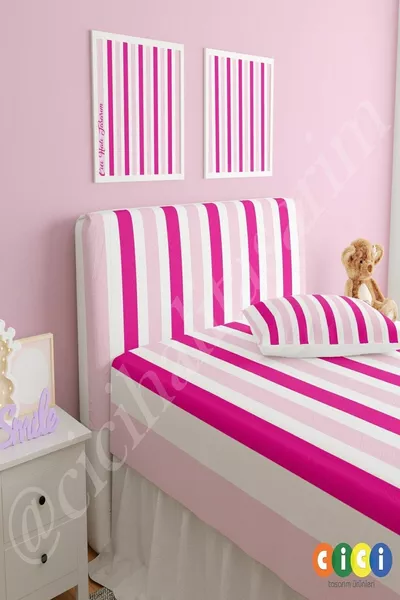 Bed Base Headboard Cover Pink and White Stripes