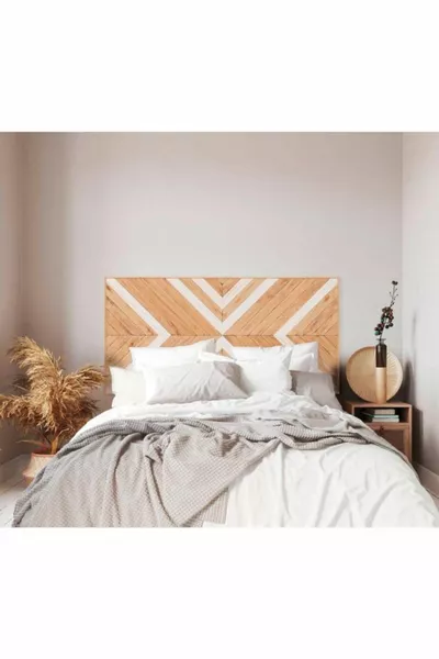 Геометрично дървено ръчно изработено двойно табло за легло/основа