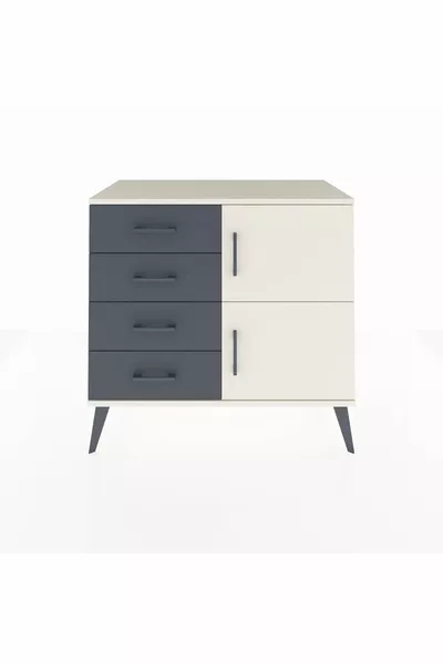 Hyperion Dressoir Enkel Plank 4 Lades 2 Deuren Opaal-Opaal/Antraciet