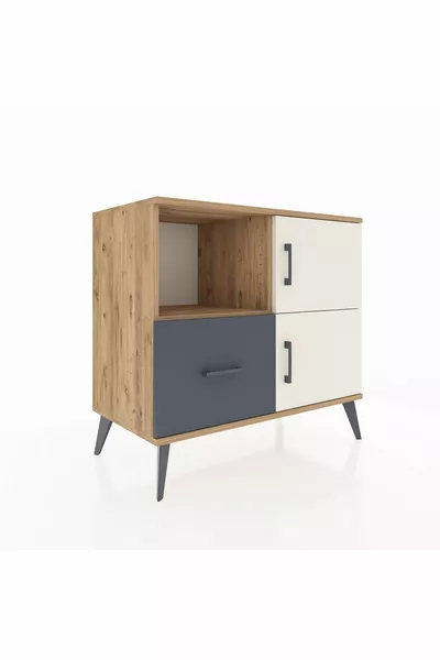 Hyperion Dressoir met 2 planken, 1 lade en 2 deuren, dennenhout-ijzersteen/antraciet