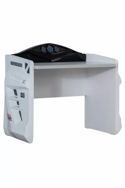 Cameretta - Letto con Carrozzina Jaguar a Vento, Armadio Sportivo a 3 Ante, Scrivania - Bianco