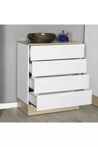 Base 4 Çekmeceli Şifonyer - Italyan Meşe-mat Beyaz