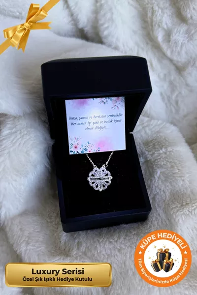 Луксозна серия светещо колие с подаръчна кутия, четирилистна детелина с магнит и сърце