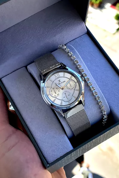 New Season Elegant Stylish Minimalist Design Silver Color Women's Wristwatch Bracelet Gift