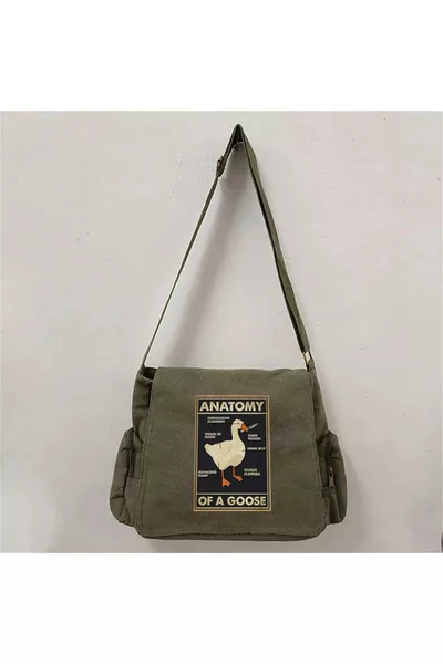 BlackCo Duck Anatomy Baskılı Unisex Yeşil Postacı Çantası