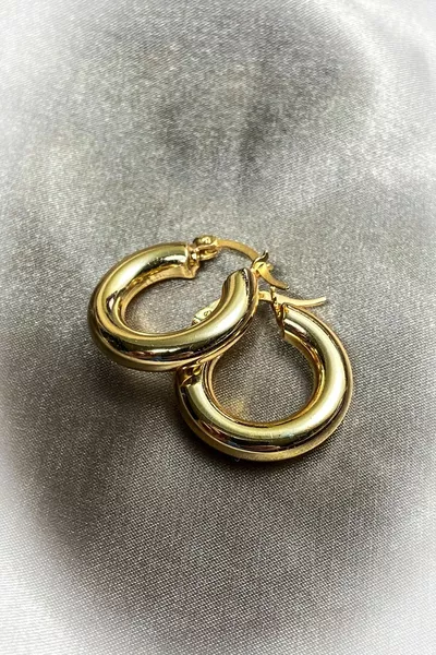 Çelik Kararmaz - 2 Pieces Premium Domed Hoop Earrings Oval Gold Thick Earrings for Women zincironline