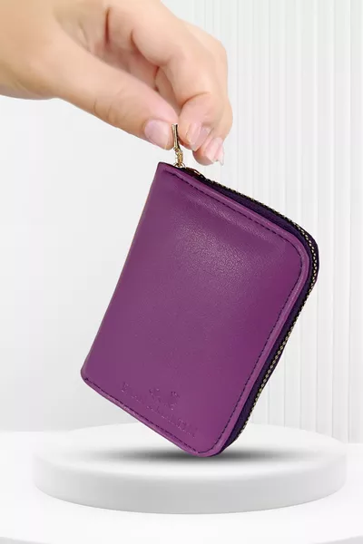 Елегантен дамски портфейл Rio с оригинална кутия, с монети и хартиени пари, с цип и карти, лилав