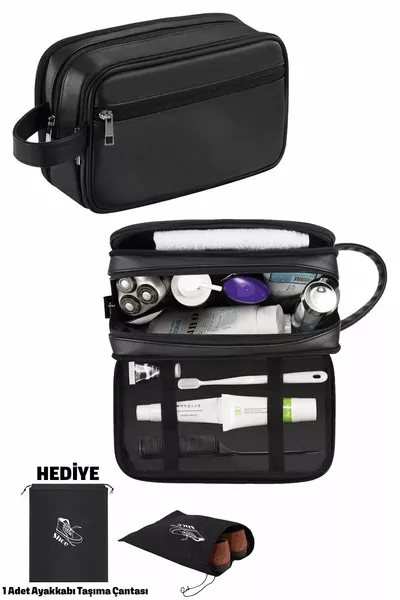 Black Men's Shaving Kit Bag - Men's Cosmetic Hand Bag