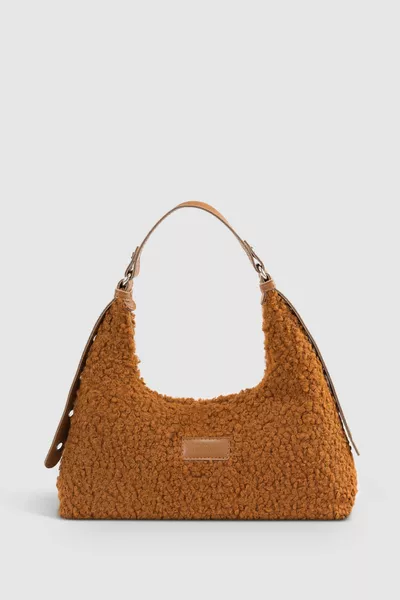 Women's Camel Faux Fur Woven Baguette Bag 