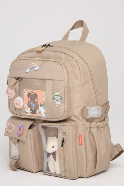 Zaino scolastico stile Kawaii Kore con accessori per bambina e bambino BEIGE