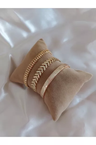 Women's Gold Color Gold Plated Combo Bracelet Set