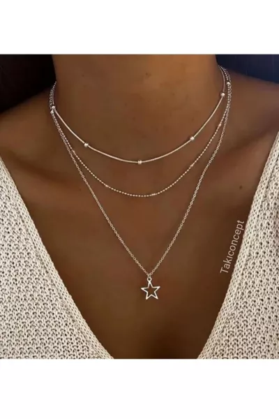 قلادة نسائية ثلاثية بالنجوم