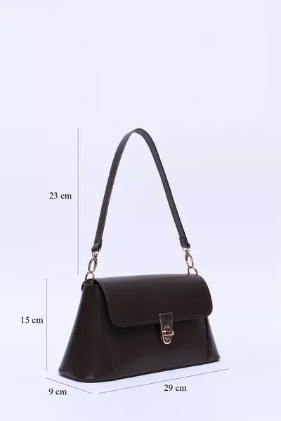 Coffee Color  Synthetic Leather Lock Detail Standard Strap Single Compartment Hand, Arm, and Shoulder Bag