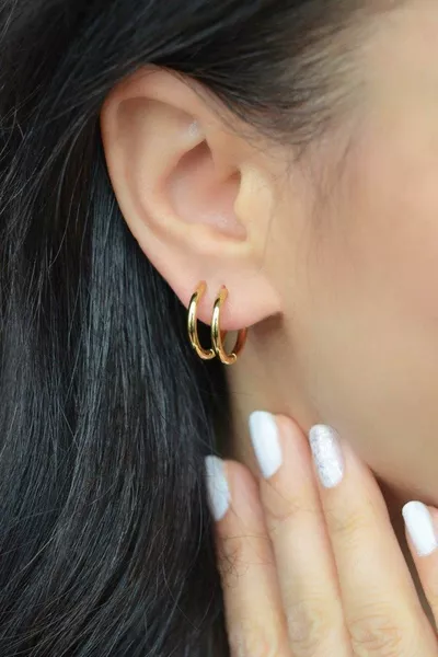 Medium Size Steel Hoop Earrings Gold